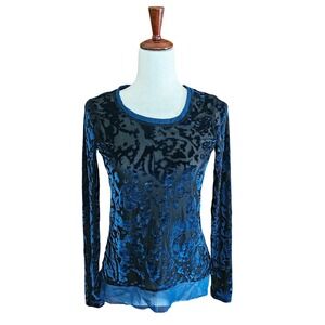 Simply Vera Vera Wang Teal Velvet Burnout Top Raw Hem XS Dark Romance